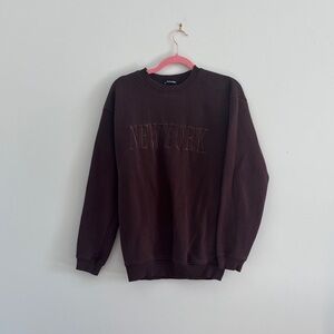 Oversized Brown Sweater with New York Embroidery